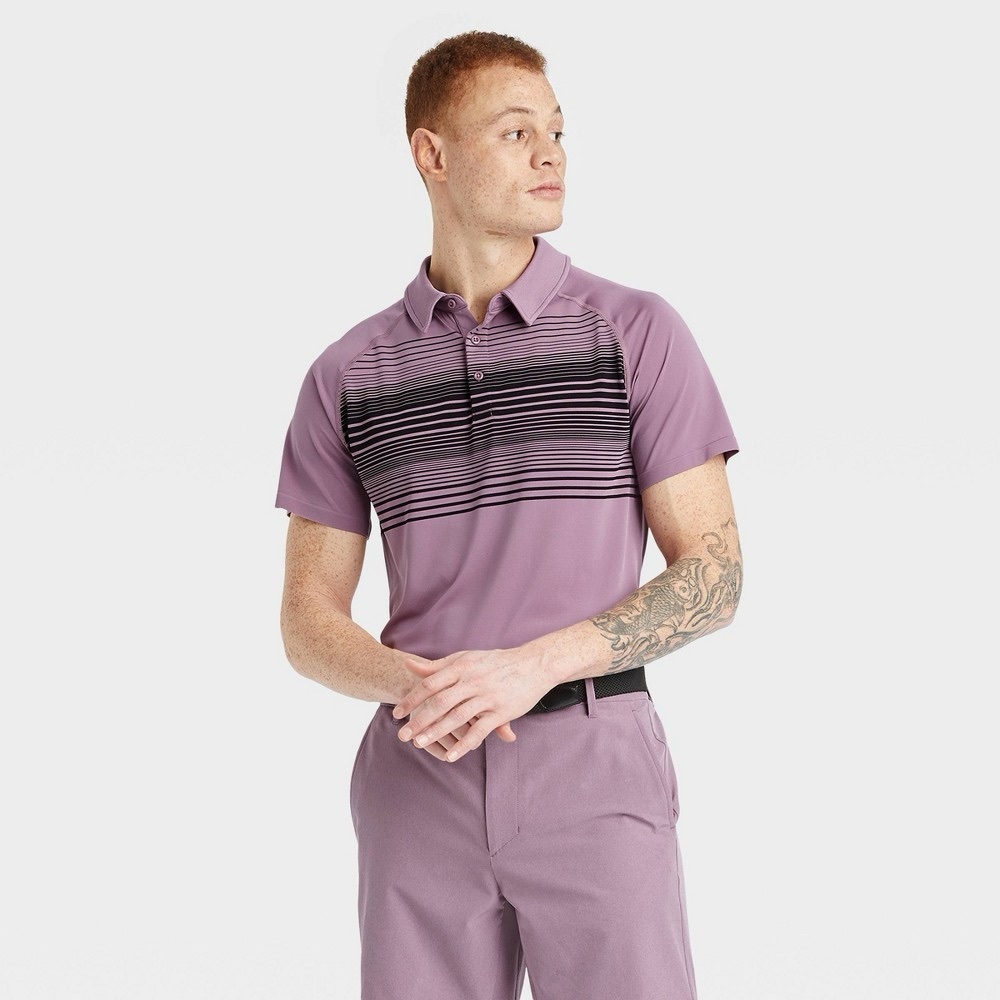All in motion mens seamless light purple striped polo shirt